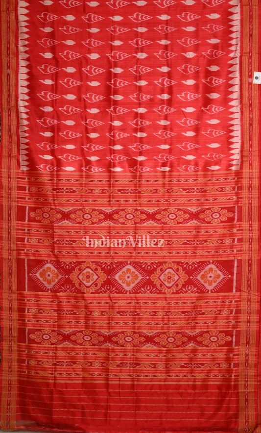 Red Sankha Design Odisha Ikat Khandua Silk Saree