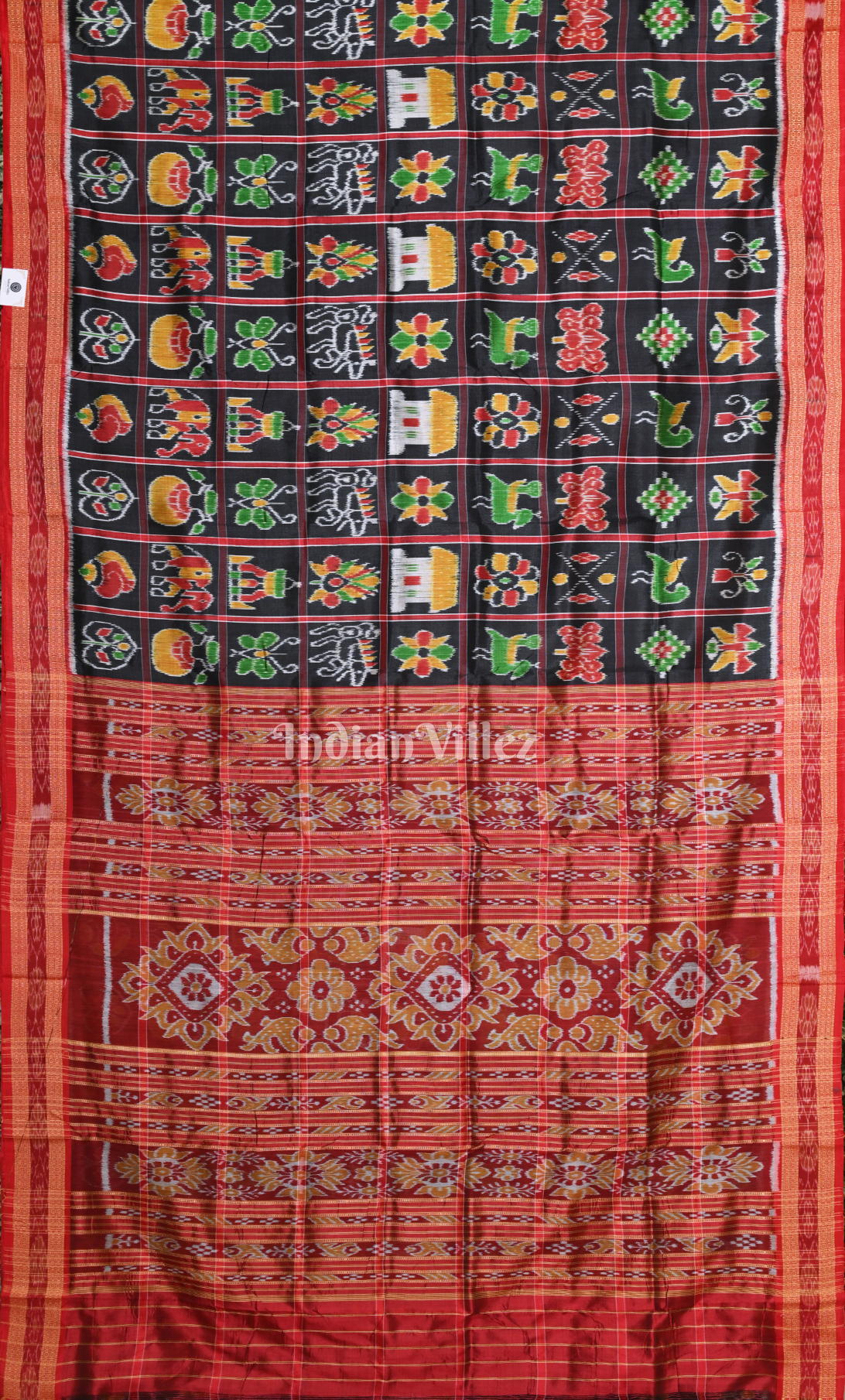 Black Yellow Nabakothi Odisha Ikat Khandua Silk Saree