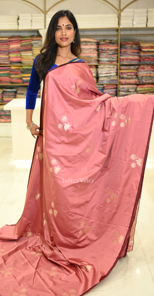 Pastel Pink Mashru Satin Banarasi Silk Saree with Pichwai Motif
