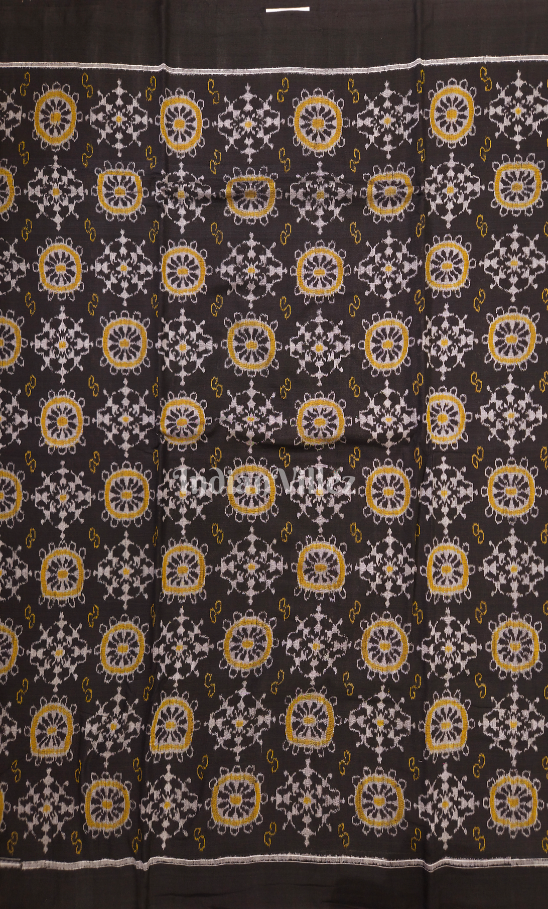 Black Yellow  Konarak Chakra Tribal Theme Odsiha Ikat Sambalpuri Cotton Fabric