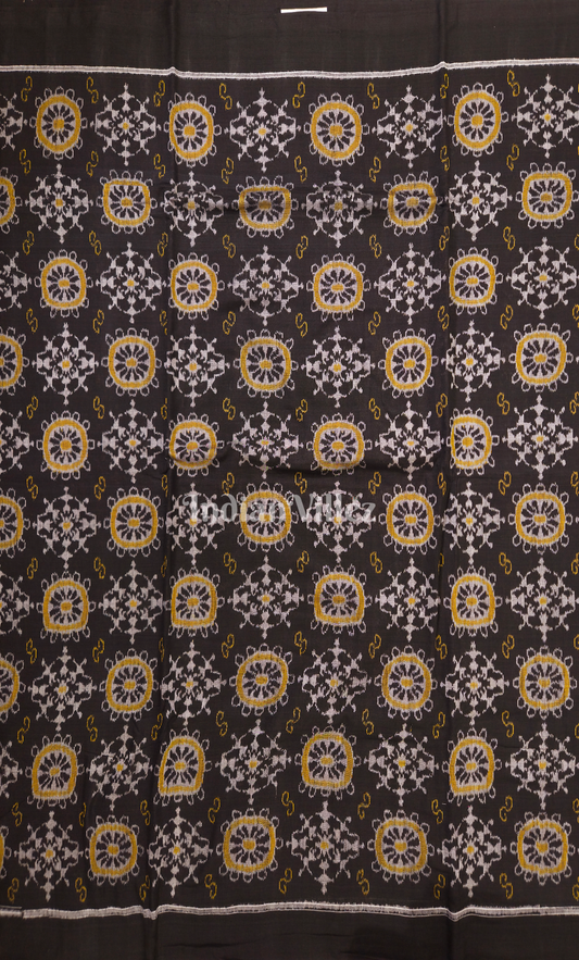 Black Yellow  Konarak Chakra Tribal Theme Odsiha Ikat Sambalpuri Cotton Fabric
