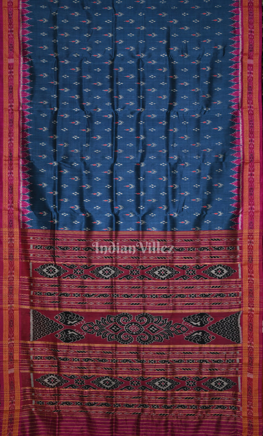 Indigo Blue Maroon Mayur Chandrika Odisha Ikat Khandua Silk Saree 