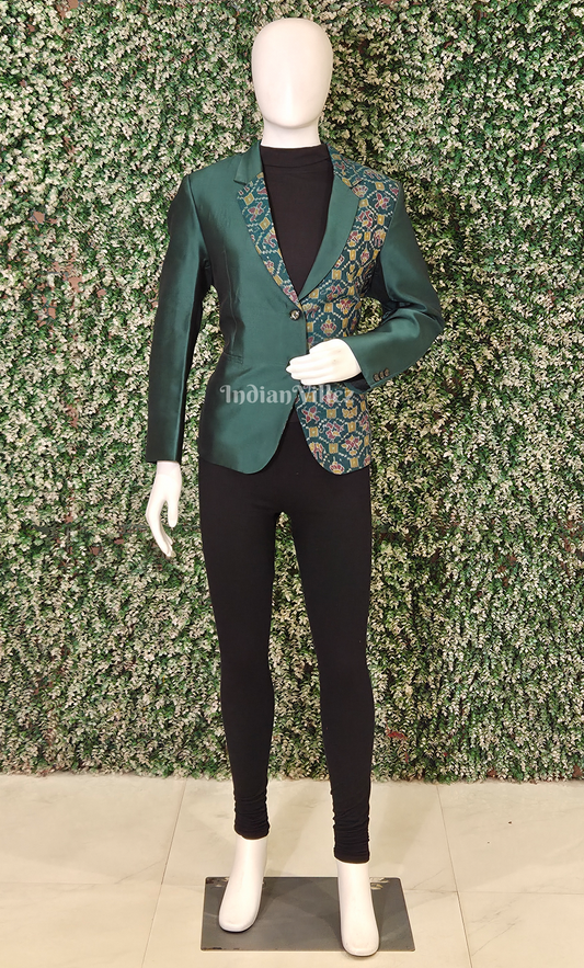 Bottle Green Floral Motif Odisha Ikat Women's Designer Blazer 