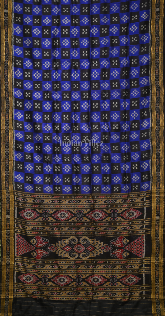 Blue Black Pasapali Odisha Ikat Khandua Silk Saree 