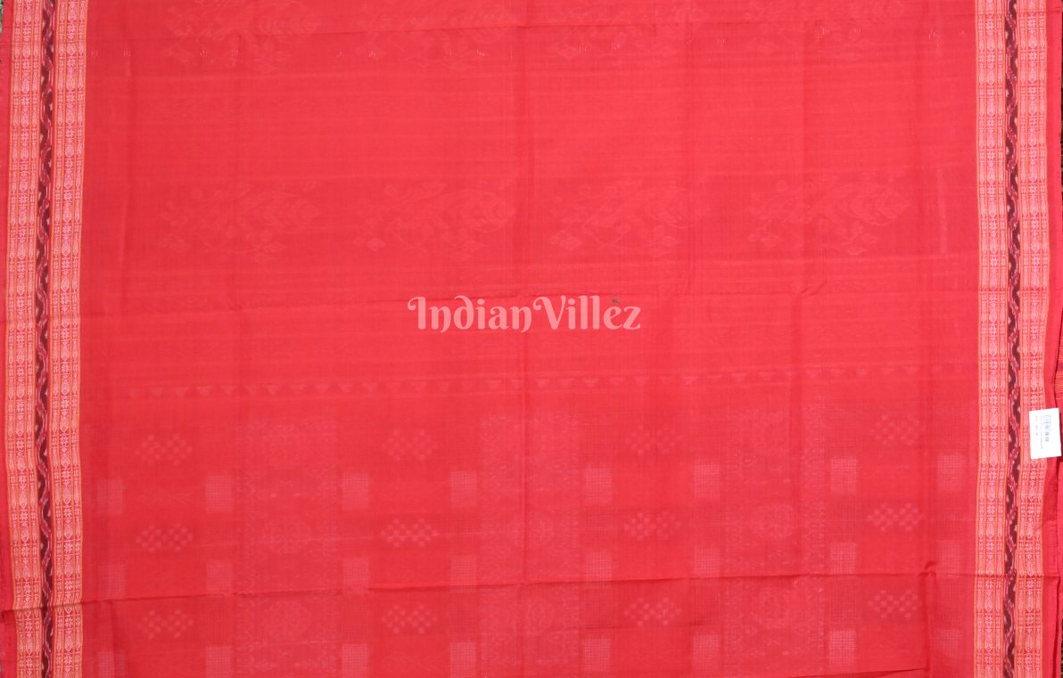 Red Maroon Pink Pasapali Triple Layer Odisha Ikat Sambalpuri Cotton Saree