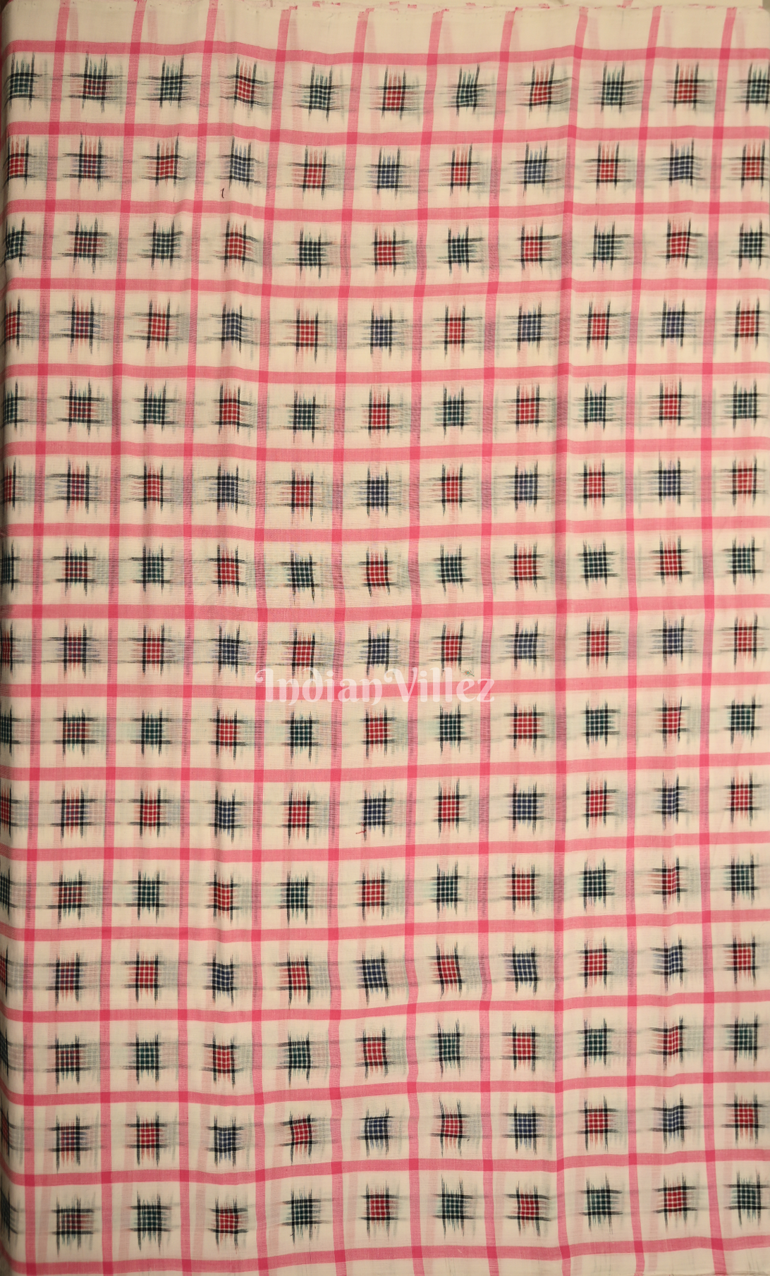 White Pink Ashwini Odisha Ikat  Sambalpuri Cotton Fabric