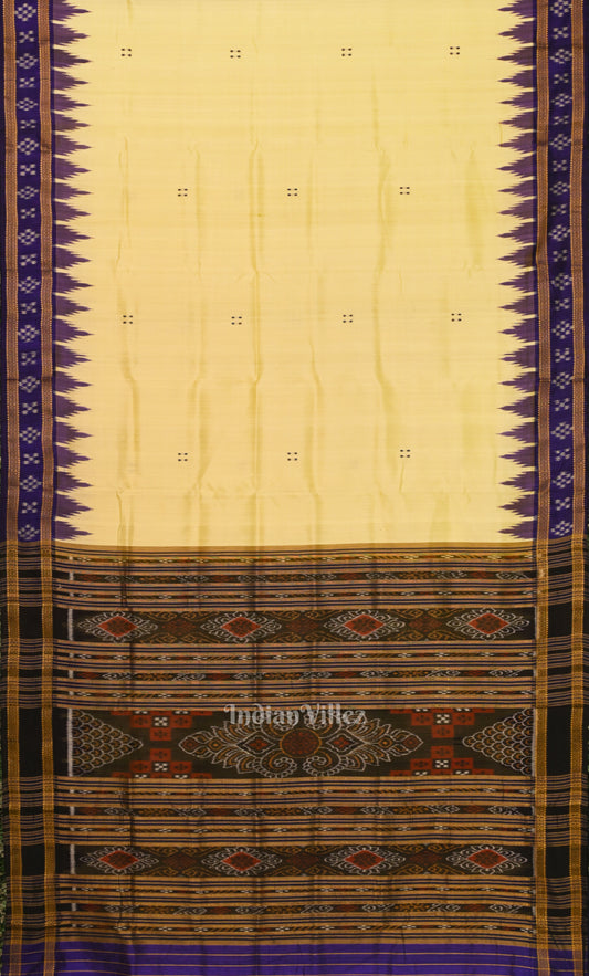 Cream Blue Buti Odisha Ikat Khandua Silk Saree with Pasapali Anchal 