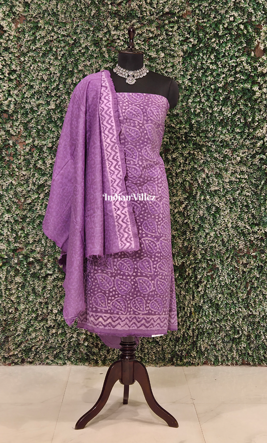 Purple Dabu Block Printed Cotton Suit Sets