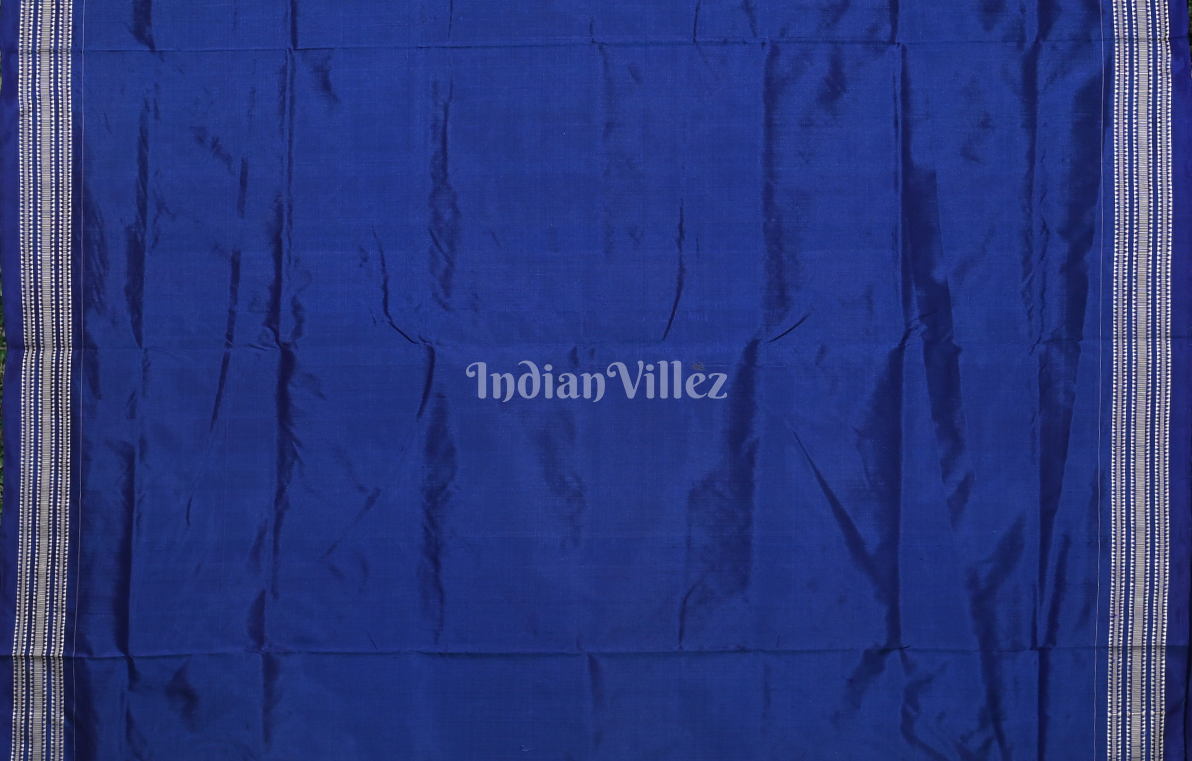 Peacock Blue Flower Motif Odisha Ikat Sambalpuri Silk Saree 
