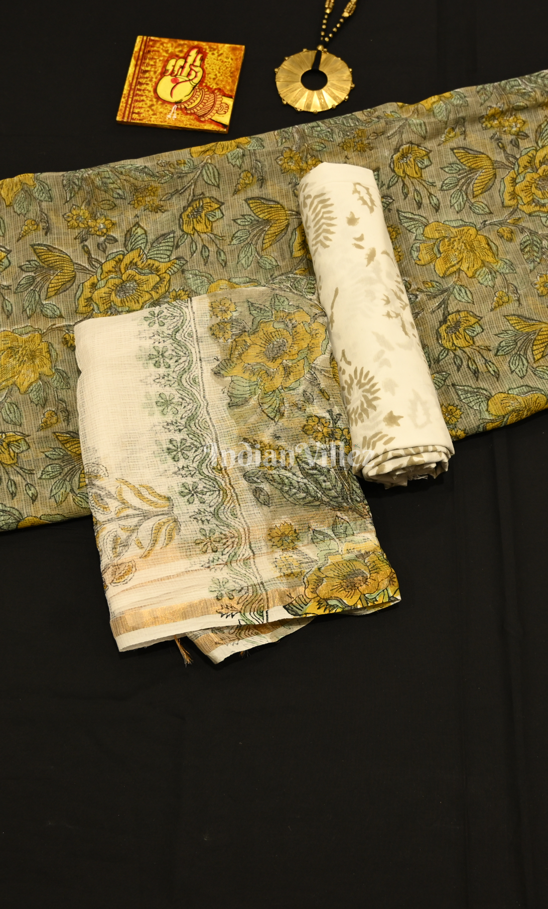 Grey Yellow Sanganeri Block Printed Kotta Suit Sets