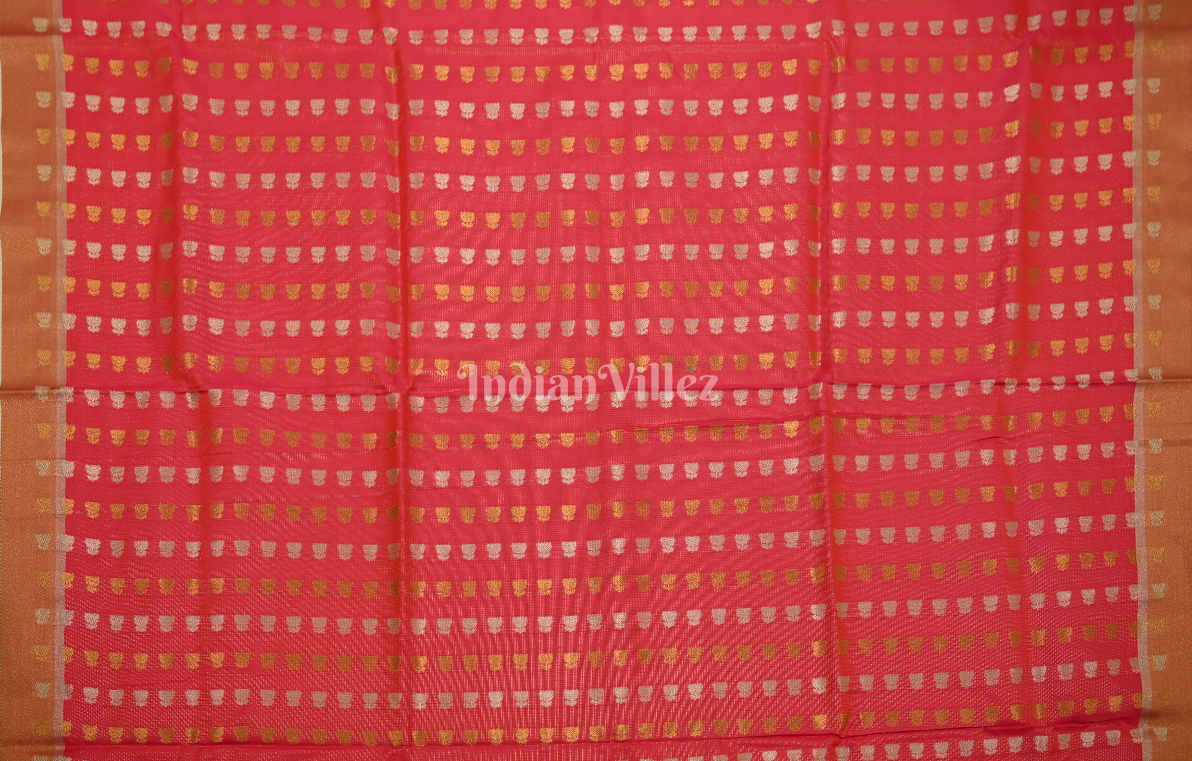 Pink Golden Zari Base Designer Lotus Saree 
