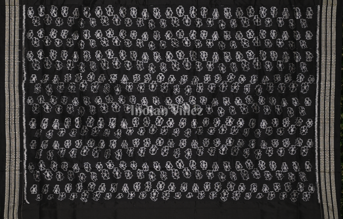 Black Lotus Pond Odisha Ikat Sambalpuri Silk Saree