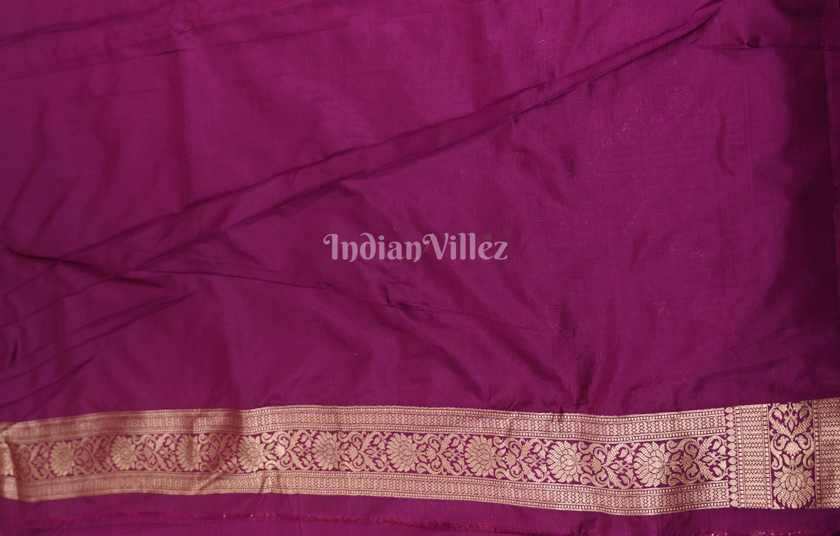  Stunning Magenta Pure Katan Banarasi Silk Saree with  Golden Floral Jaal