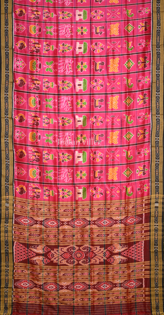 Rani Pink Coffee Nabakothi Odisha Ikat Khandua Silk Saree 