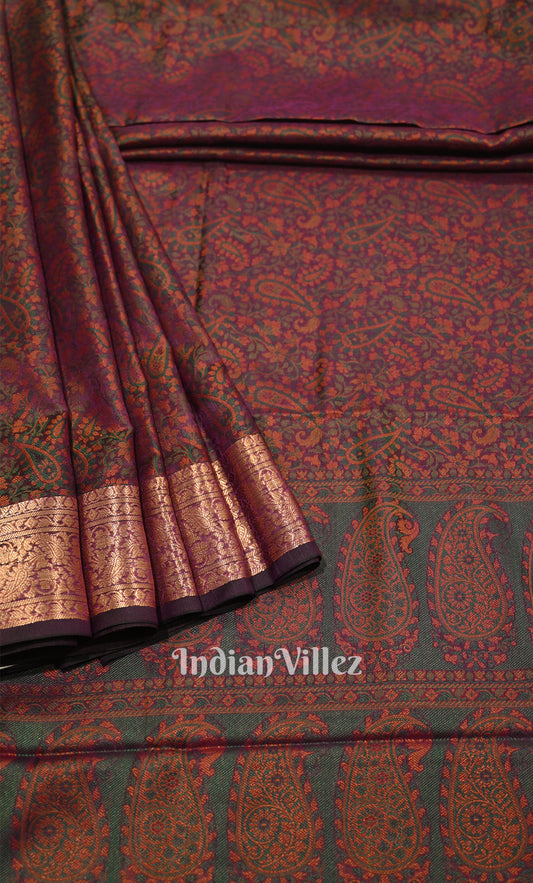 Plum Purple Dual Tone Tanchoi Silk Banrasi Saree 