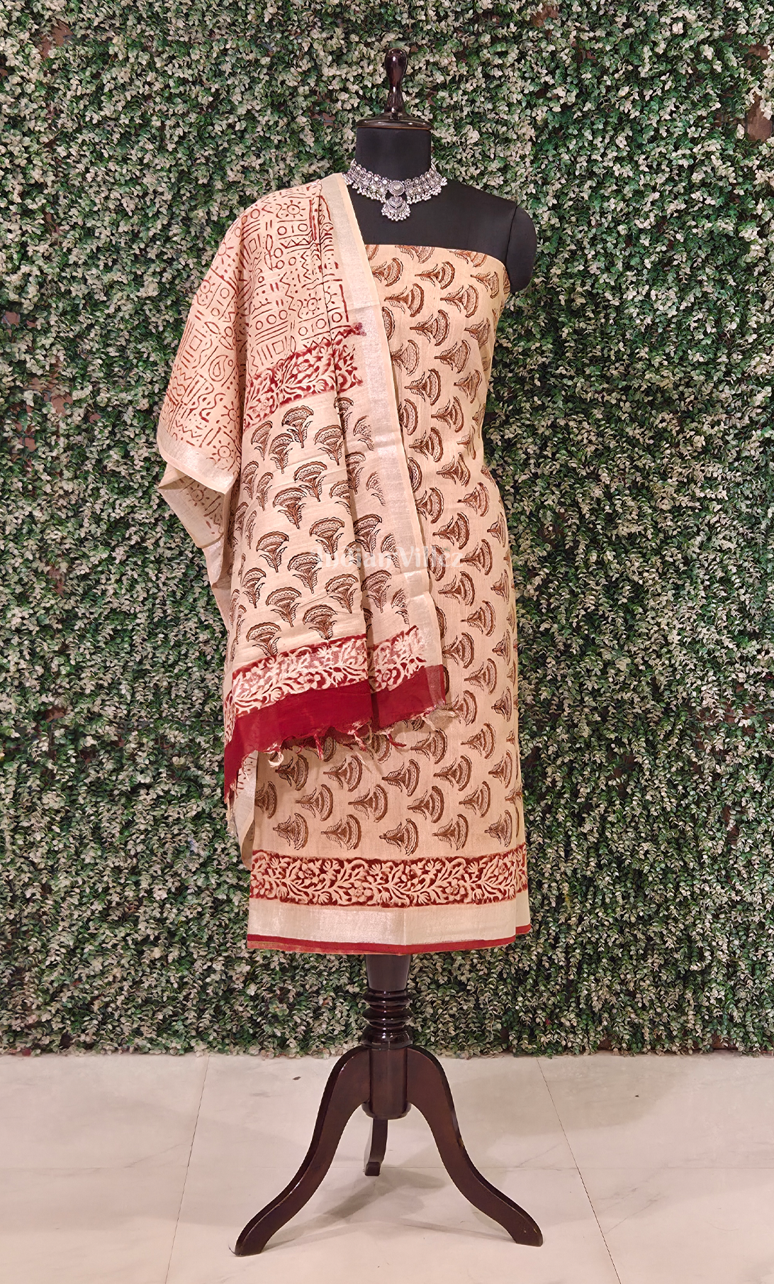 Cream Rust Orange Bagru Block Printed Cotton Suit Sets