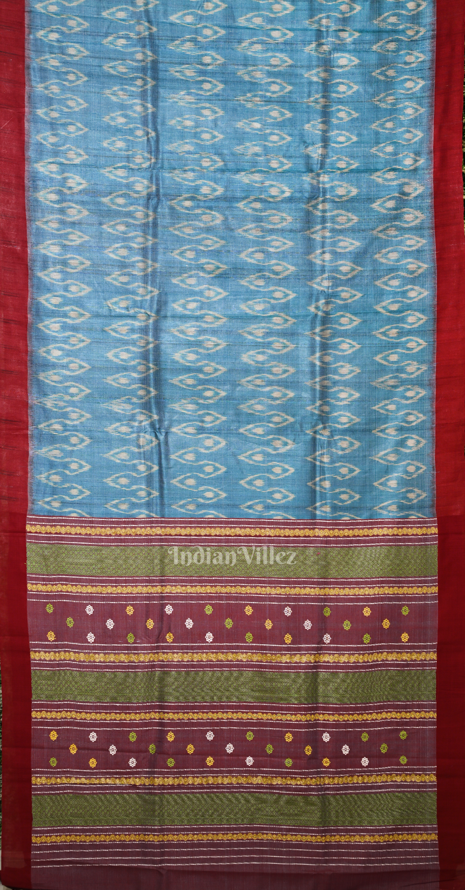 Cyan Blue Maroon Fine Gopalpur Tussar Silk Saree