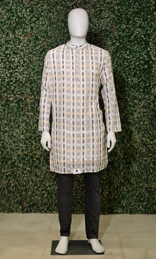 Off White Odisha Ikat Sambalpuri Cotton Kurta For Men