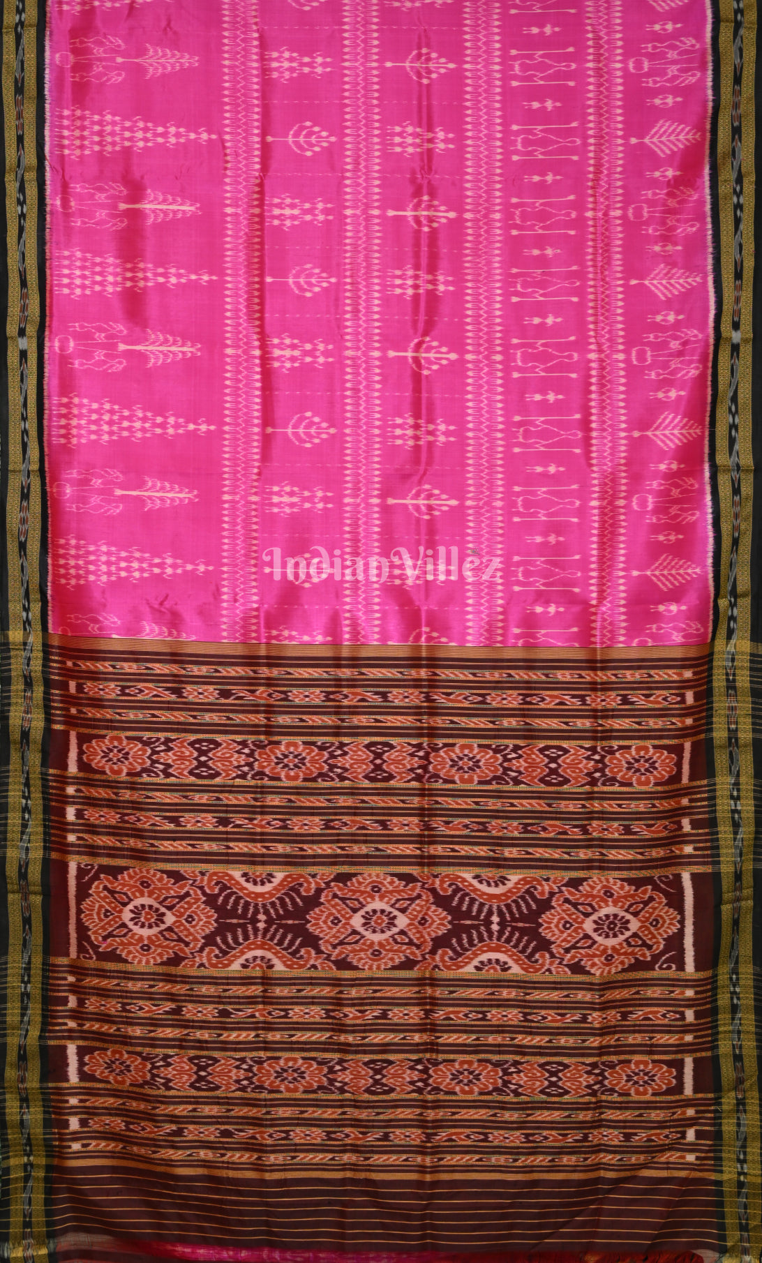 Rani Pink Coffee Tribal Design Odisha  Ikat Khandua Silk saree