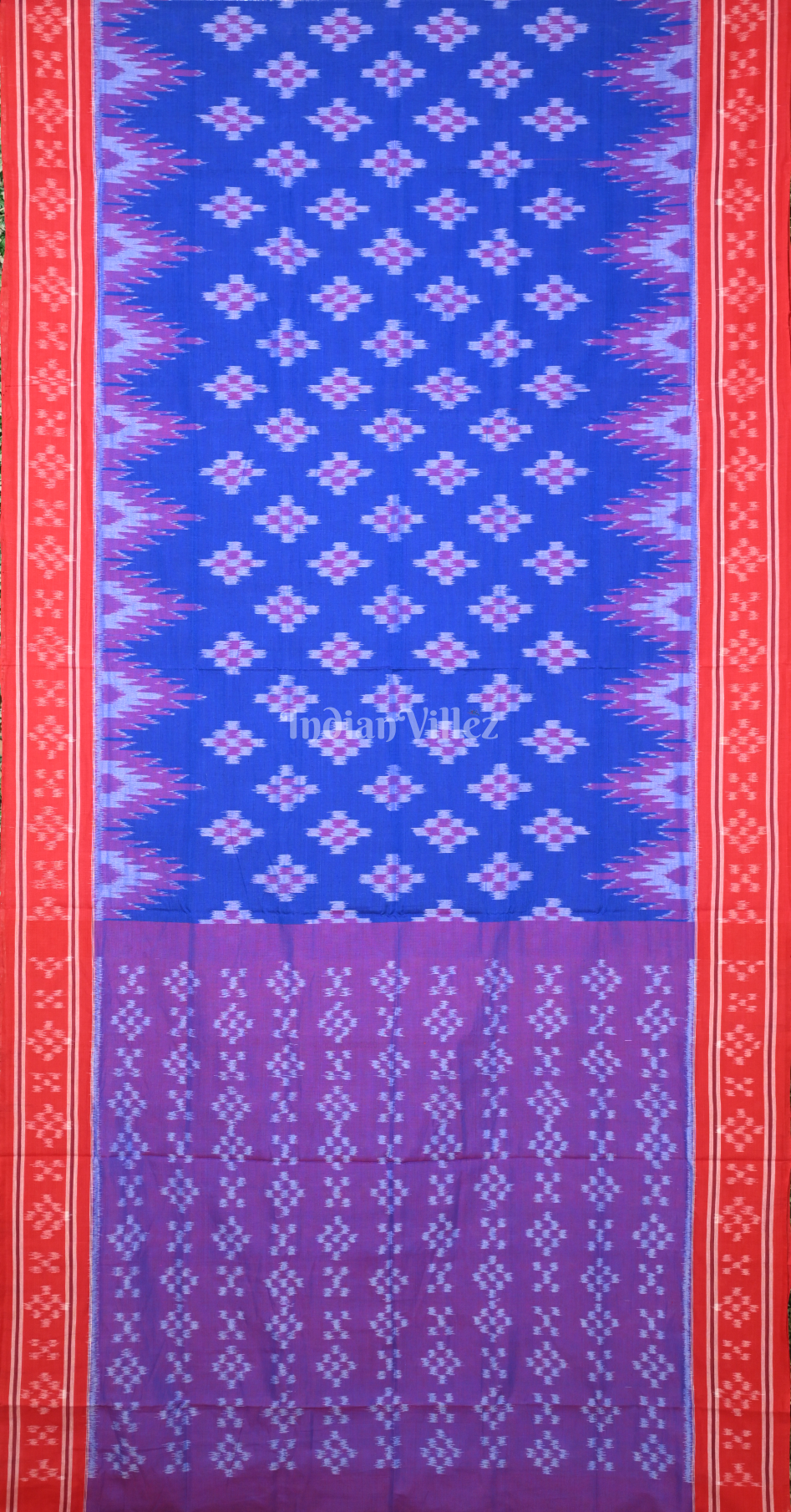Royal Blue Red Pasapali Odisha Ikat Sambalpuri Cotton Saree 