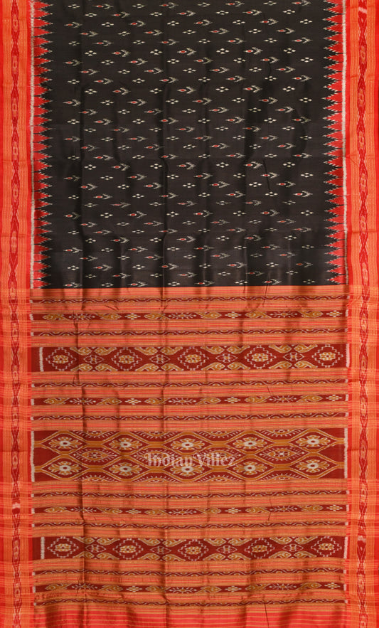 Red Black Mayur Chandrika Odisha Ikat Khandua Silk Saree 