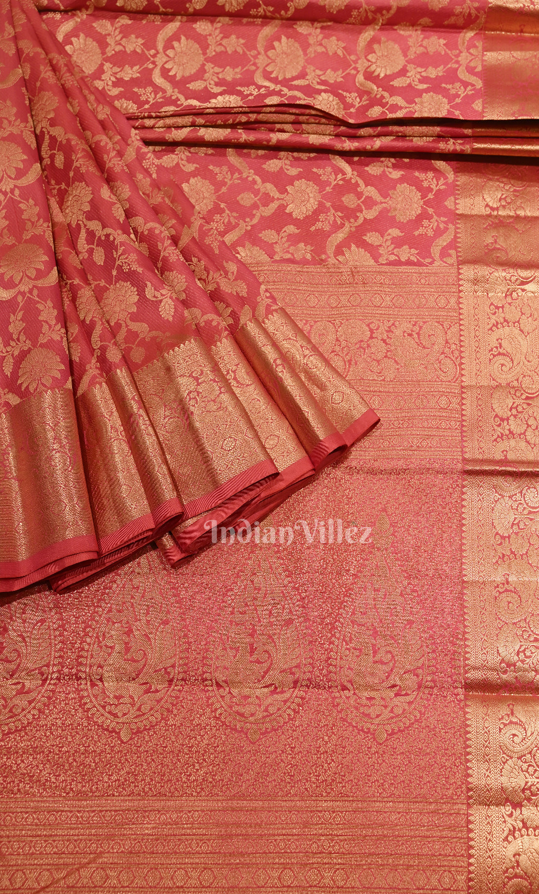 Bridal Pink Floral Brocade Pure Kanjivaram Silk Saree 