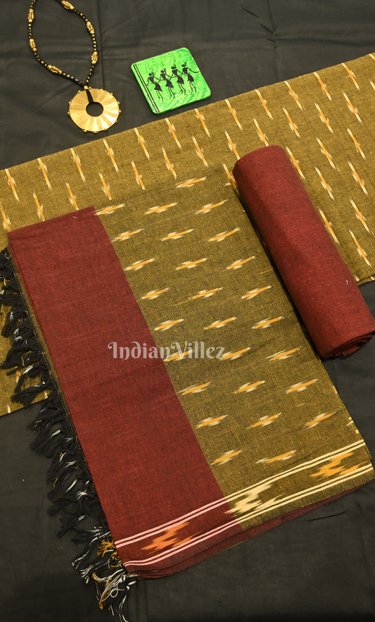 Mehendi Green Maroon Pochampally Ikat Cotton Unstitched Suit Sets