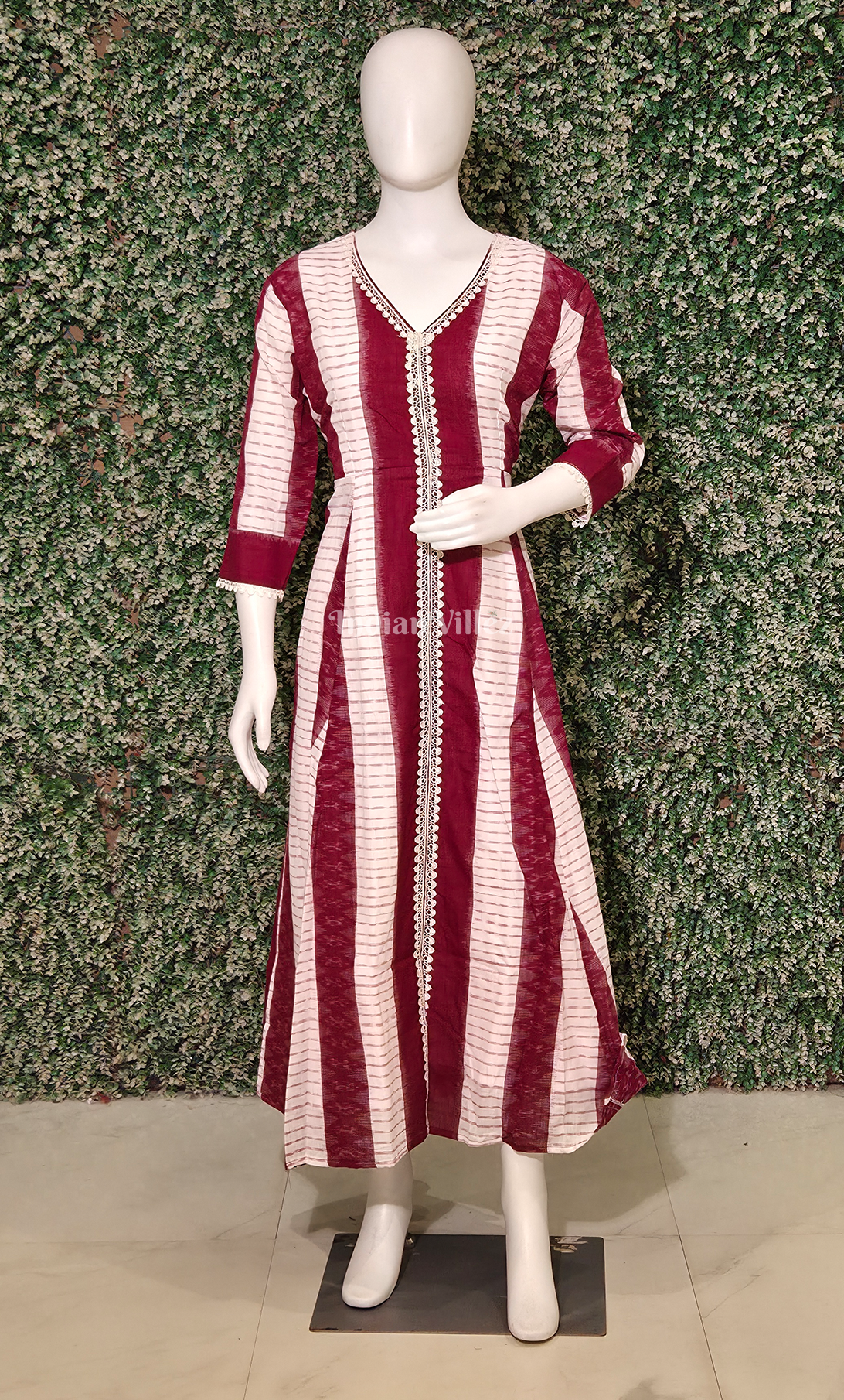 White Maroon Odisha Ikat Designer Long Gown 