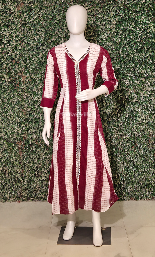 White Maroon Odisha Ikat Designer Long Gown 