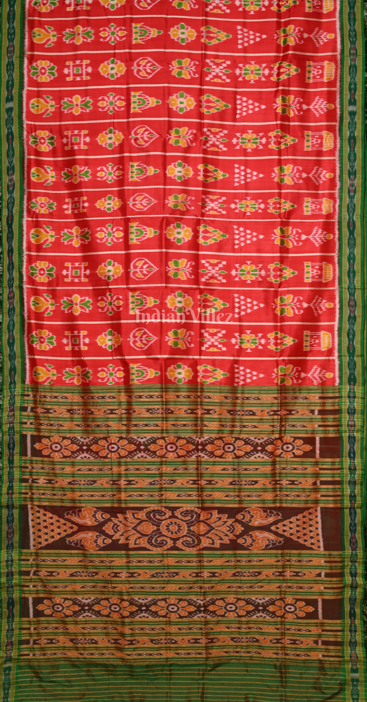 Red Green Nabakothi Odisha Ikat Khandua Silk Saree