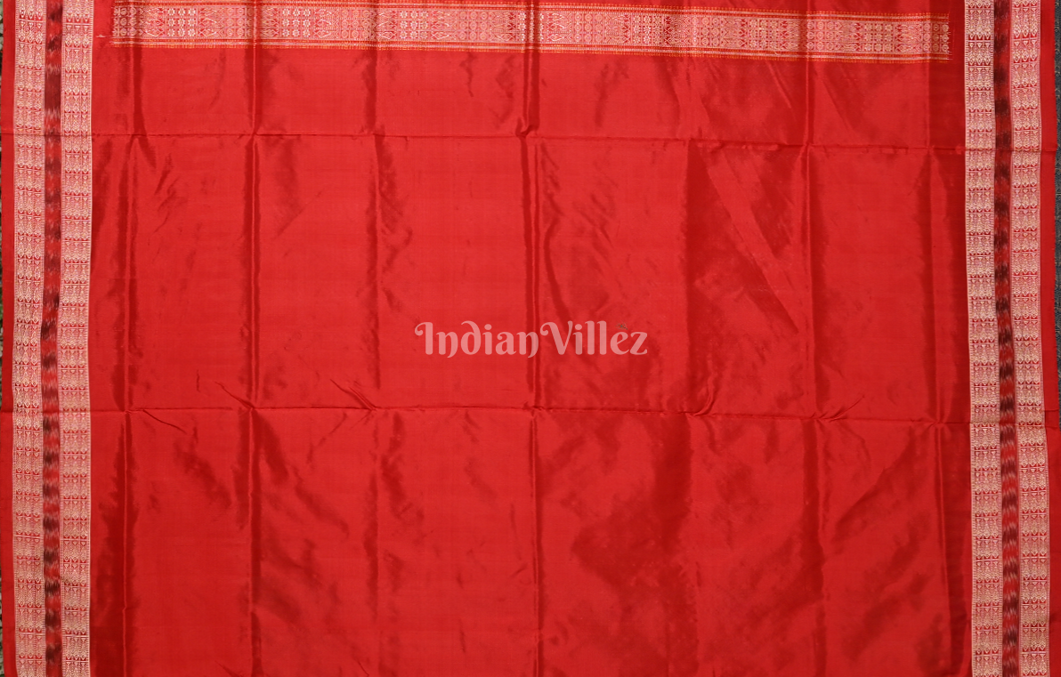  White Red Ganga Jamuna Border Odisha Ikat Bomkai Silk Saree