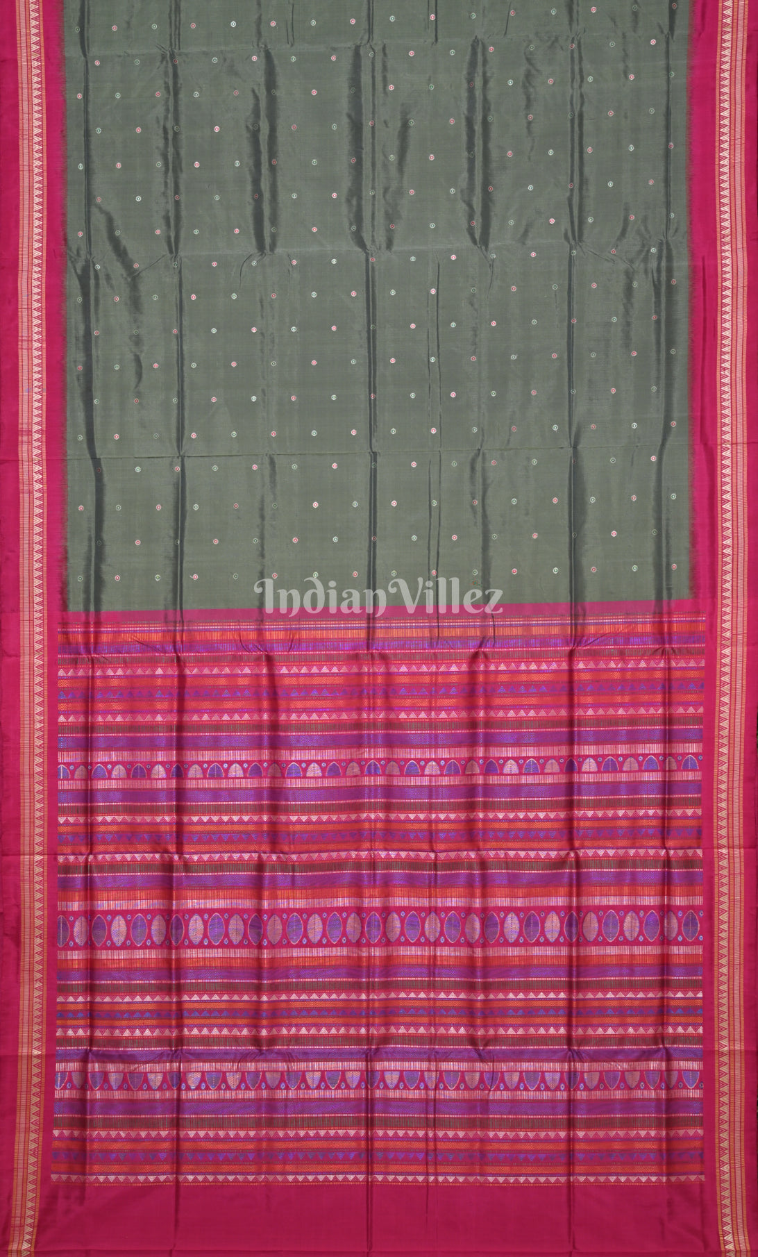 Graphite Grey Pink Buti Design Odisha Ikat Contemporary Silk Saree with Dongaria Anchal