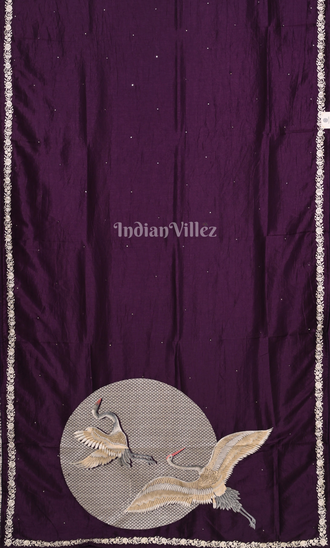 Purple Parsi Gara Satin Hand Embroidery Saree 