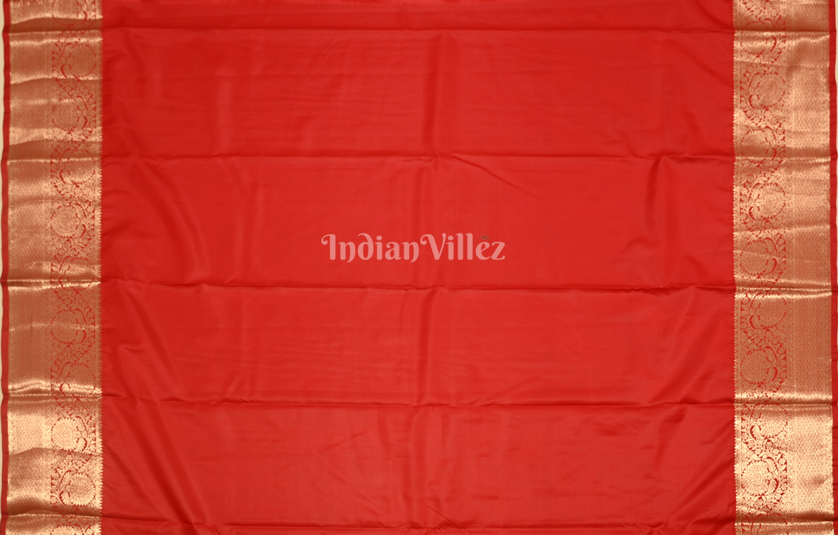 Exclusive Bright Red Floral Pure Brocade Kanjivaram Silk Saree 