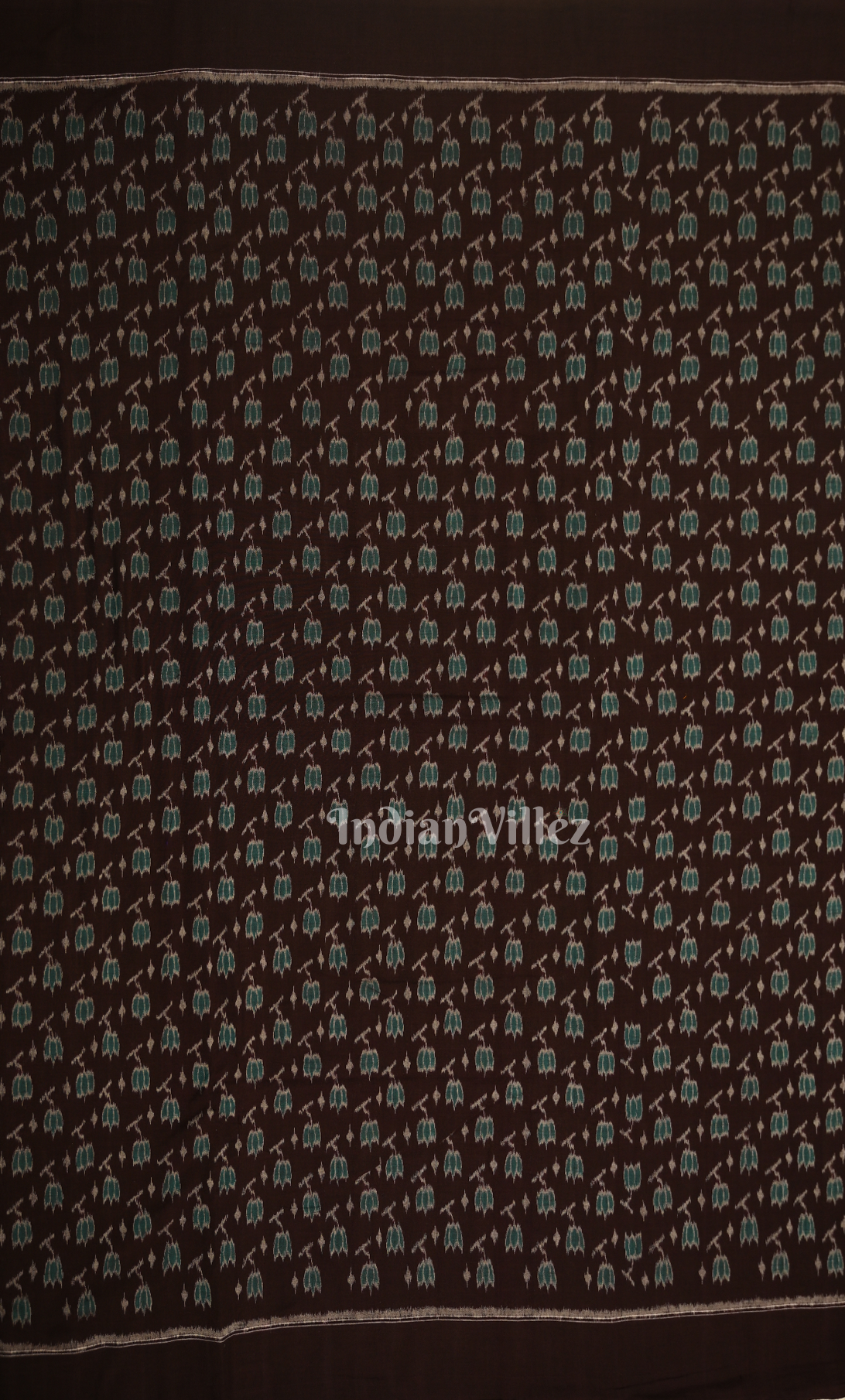 Coffee Green Floral Motif  Odisha Ikat Sambalpuri Cotton Fabric