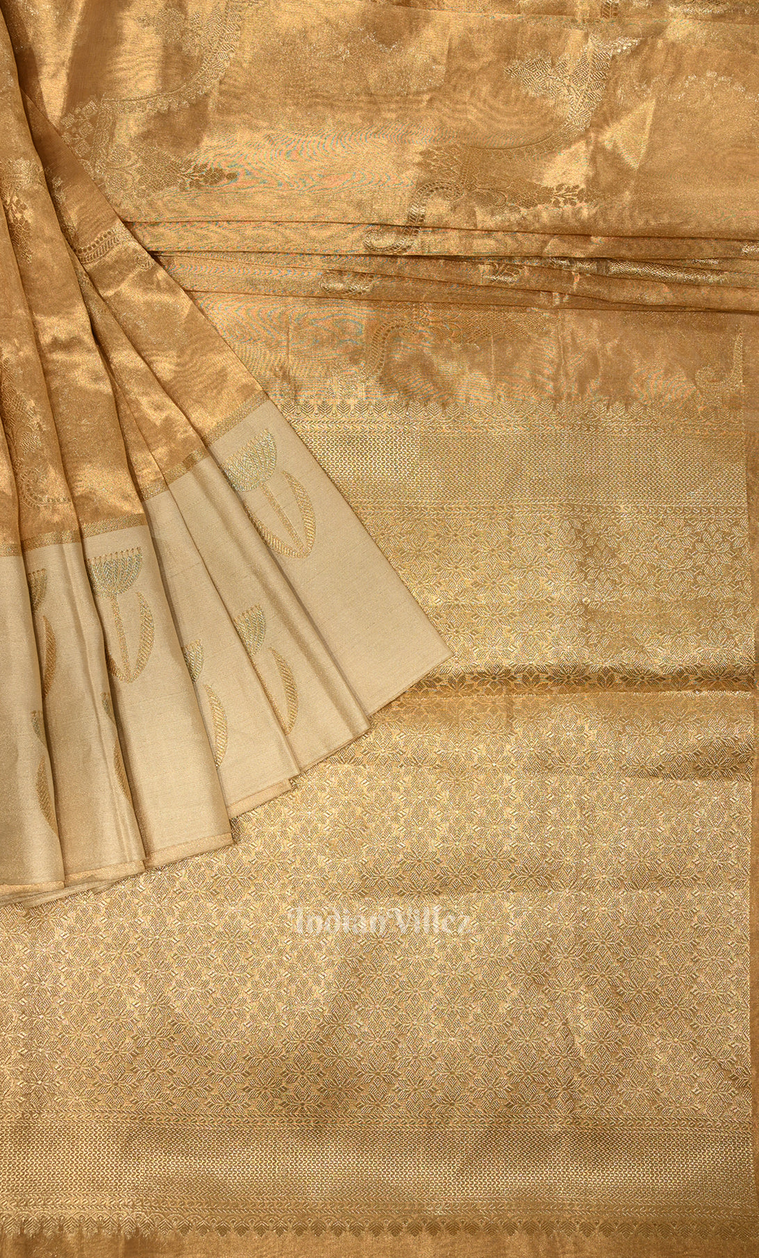 Ivory Gold Pure Katan Silk Banarasi Saree  