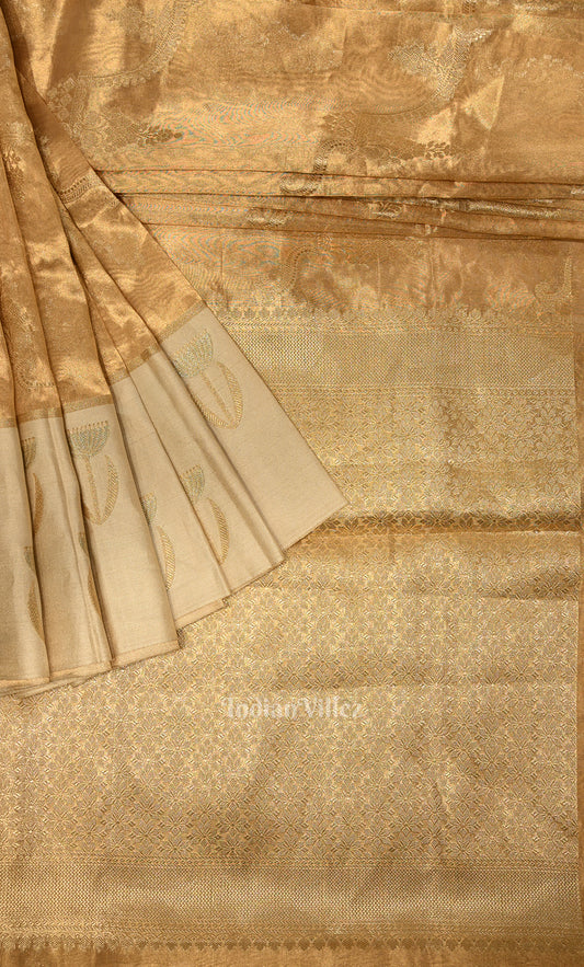 Ivory Gold Pure Katan Silk Banarasi Saree  