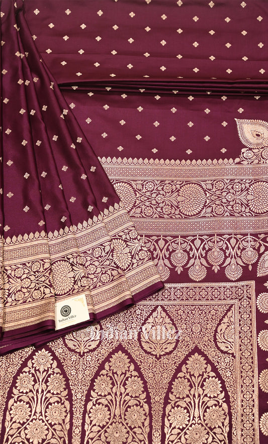 Lavish Wine Pure Mashru Satin Silk Banarasi Saree 