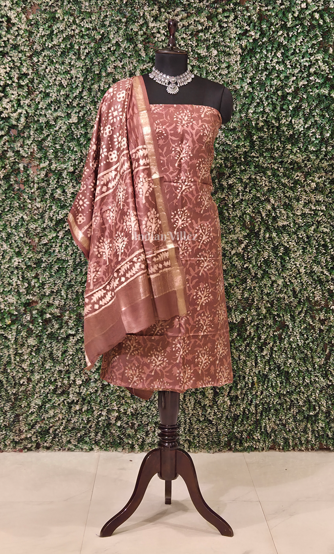 Dark Brown Dabu Block Printed Cotton Suit Sets