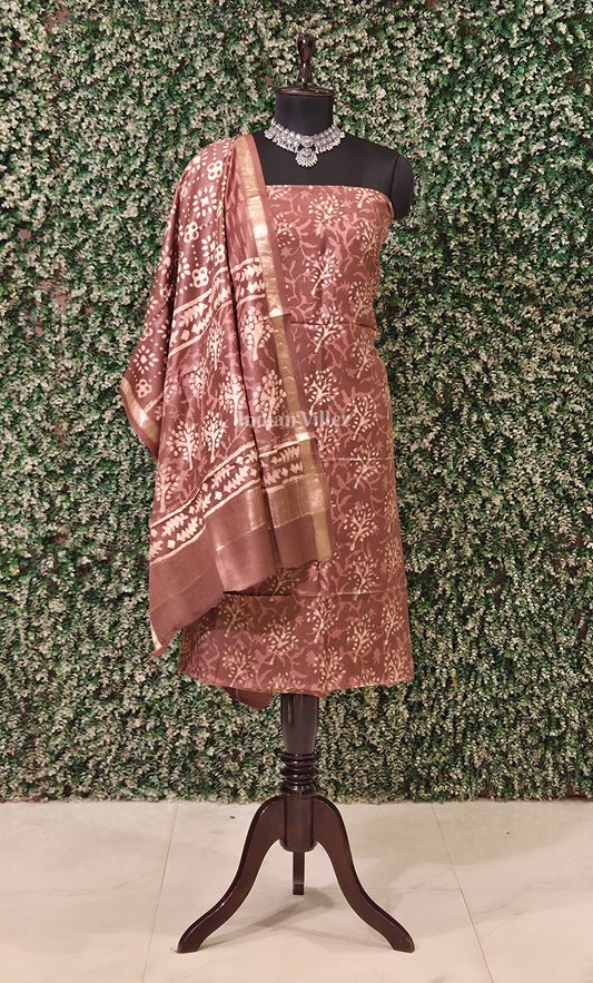 Dark Brown Dabu Block Printed Cotton Suit Sets