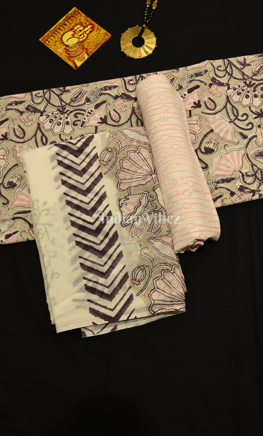 Off White Sanganeri Block Printed Cotton Suit Sets 
