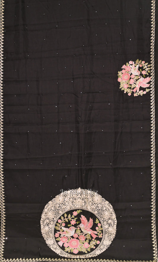 Black Tussar Silk Saree With  Hand Embroidery Work 