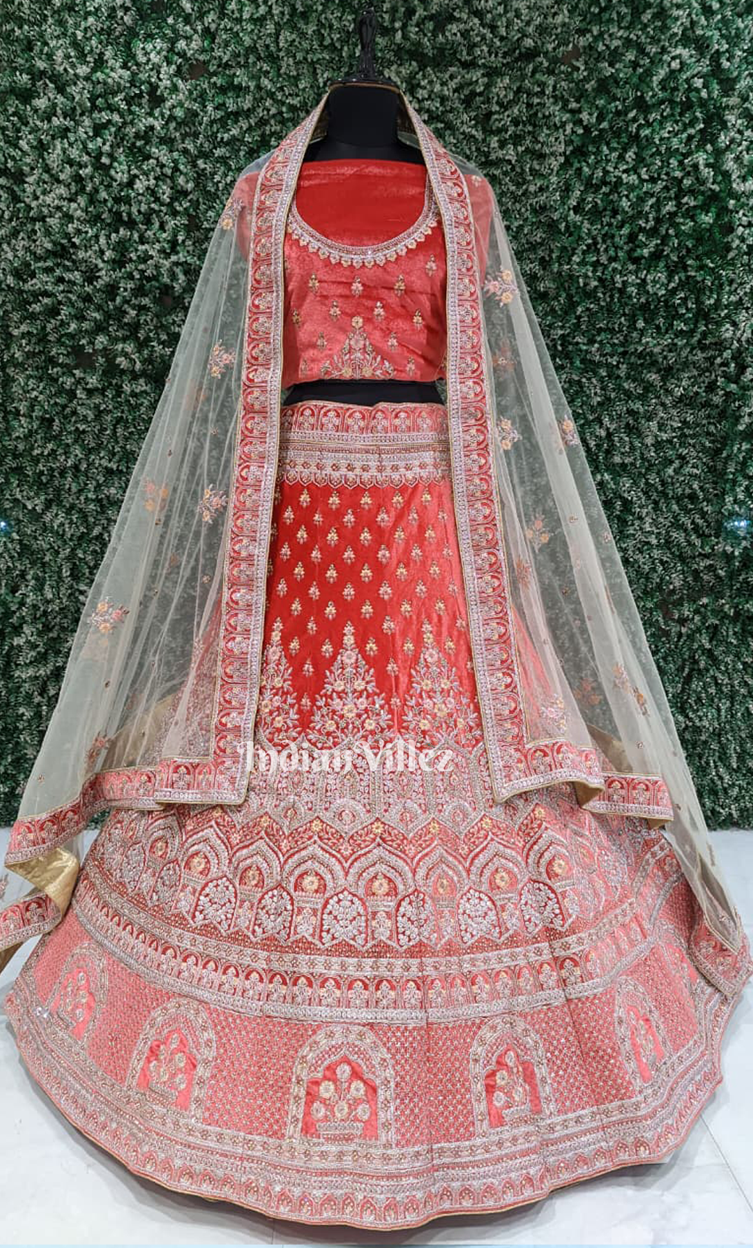 Bridal wear Red Raw Silk Lehenga Choli with  Dupatta