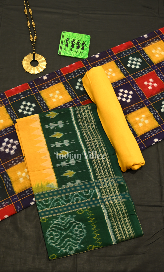 Multi Colour  Pasapali Odisha Ikat Sambalpuri Dress Set & Dupatta 