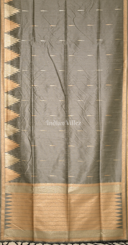 Grey Golden Tussar Silk Saree