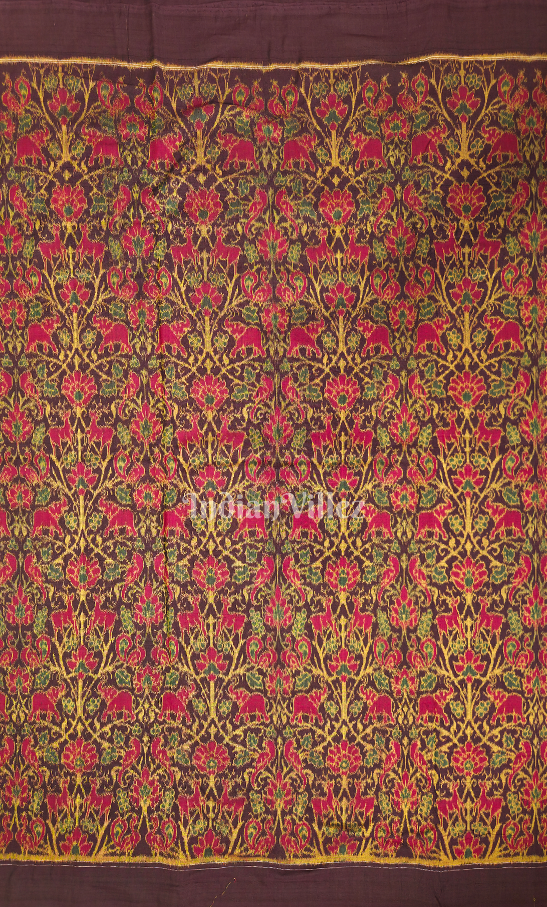 Wine Magenta Pink Jungle Theme Odisha Ikat Sambalpuri Cotton Fabric