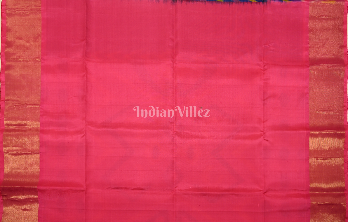 Green Pink Zigzag Pochampally Ikat Silk Saree