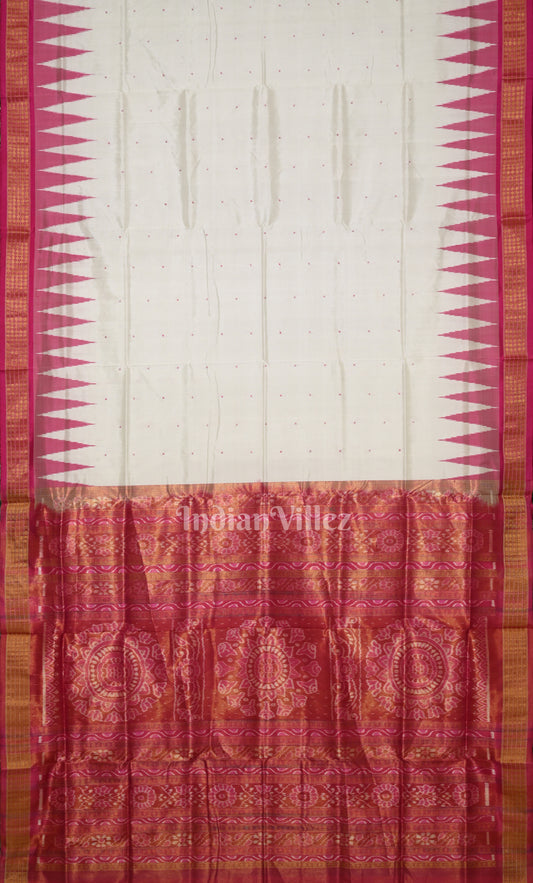 White Red Buti Odisha Ikat Bomkai Half Tissue Silk Saree