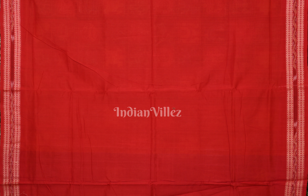 Moss Green Red Nabakothi Odisha Ikat Sambalpuri Cotton Saree 