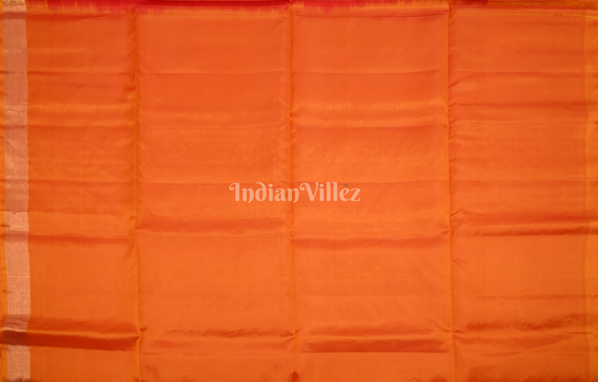 Red Orange Golden Zari Pure Kanjivaram Soft Silk Saree